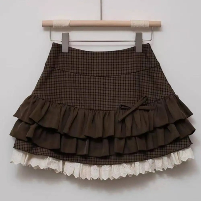 AliExpress Japanese Y2k Cute Ruffled Plaid Skirt Punk Rock Subculture Cake Skirts Japanese Preppy Style Casual New 2026 Women Skirts, view 4