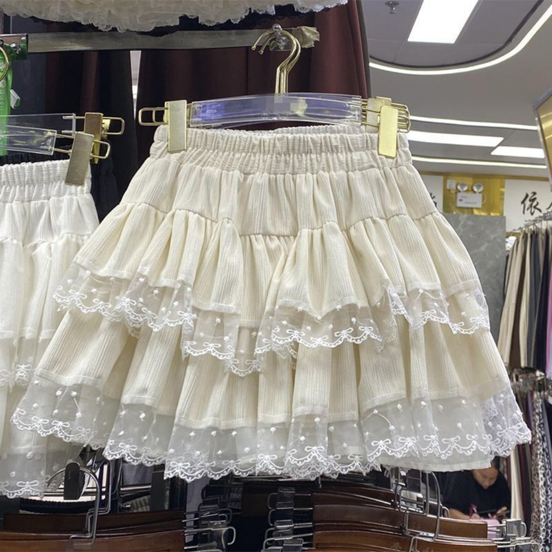 AliExpress Japanese Y2k Cute Ruffled Plaid Skirt Subculture White Lace Cake Skirts Preppy Casual New Women Princess Puffy Skirts Mini Skirt