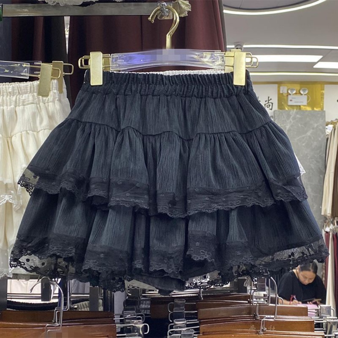 AliExpress Japanese Y2k Cute Ruffled Plaid Skirt Subculture White Lace Cake Skirts Preppy Casual New Women Princess Puffy Skirts Mini Skirt, view 3
