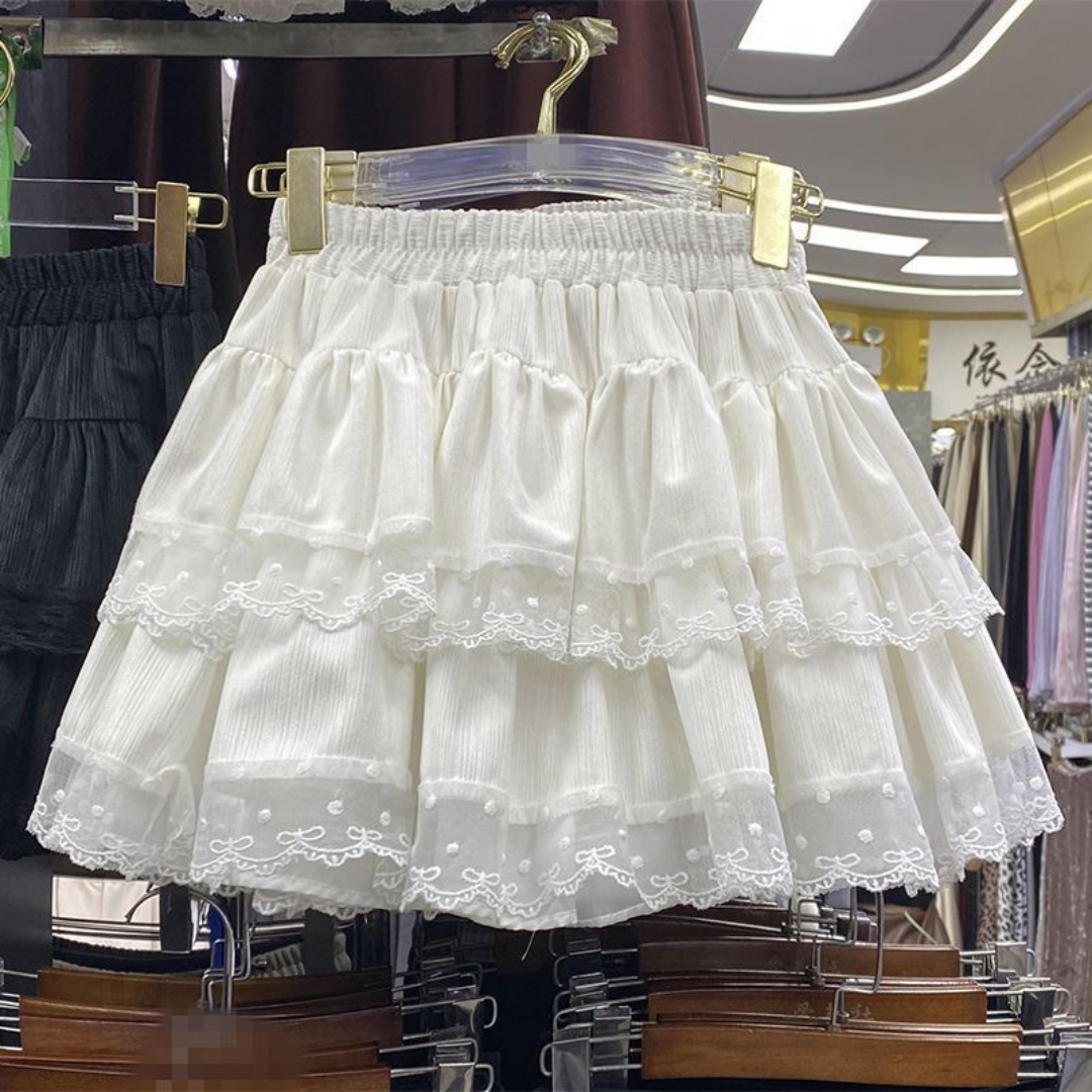 AliExpress Japanese Y2k Cute Ruffled Plaid Skirt Subculture White Lace Cake Skirts Preppy Casual New Women Princess Puffy Skirts Mini Skirt, view 4