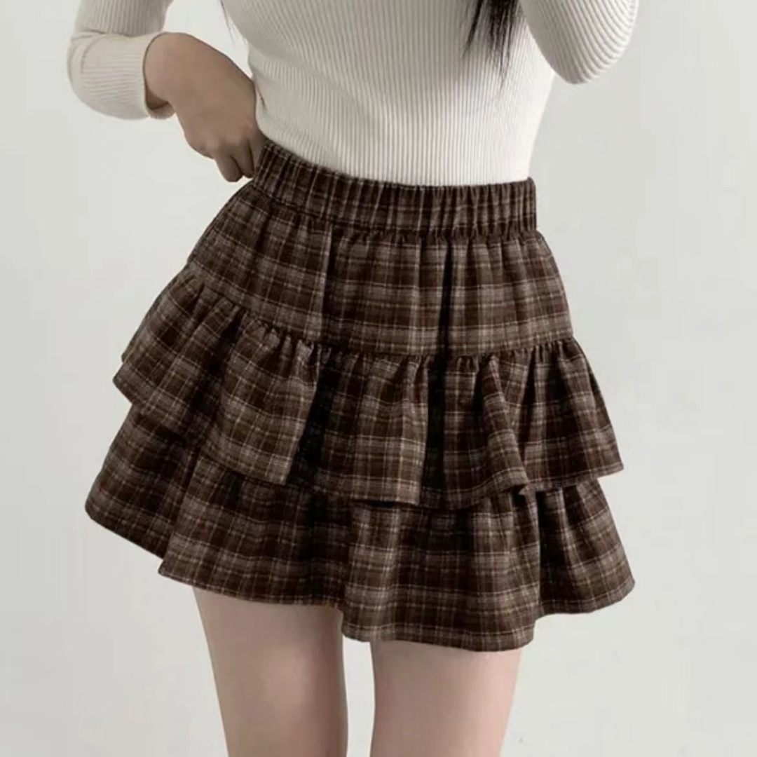 AliExpress Japanese Y2k Cute Ruffled Plaid Skirt Subculture White Lace Cake Skirts Preppy Casual New Women Princess Puffy Skirts Mini Skirt, view 5