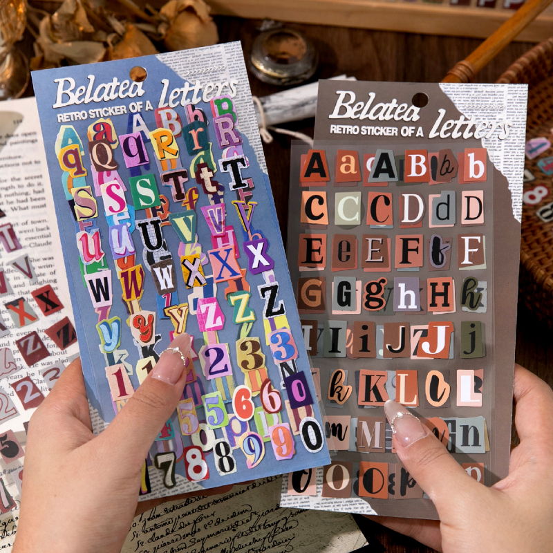 AliExpress Journal GO 2pcs English Alphabet Number Symbol Stickers Vintage Scrapbook Aesthetic Journaling Supplies Kit Retro Letter Sticker