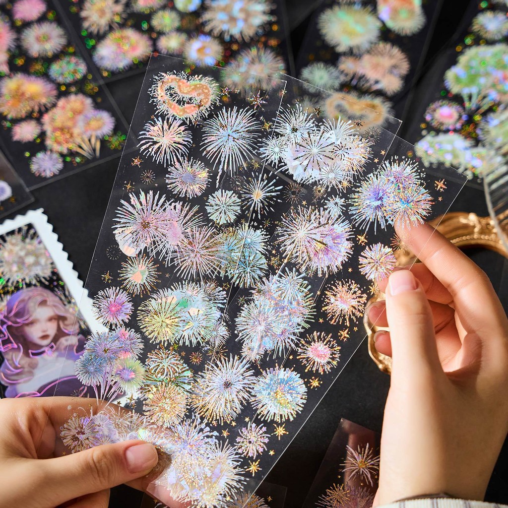 AliExpress Journamm 3Pcs Fireworks Theme Stickers PET Material DIY Scrapbooking Collage Stationery Decor Junk Journal Aesthetics Sticker