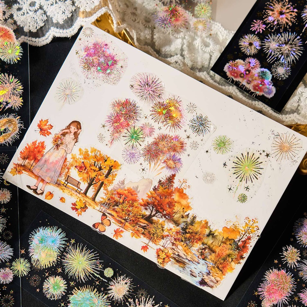 AliExpress Journamm 3Pcs Fireworks Theme Stickers PET Material DIY Scrapbooking Collage Stationery Decor Junk Journal Aesthetics Sticker, view 3