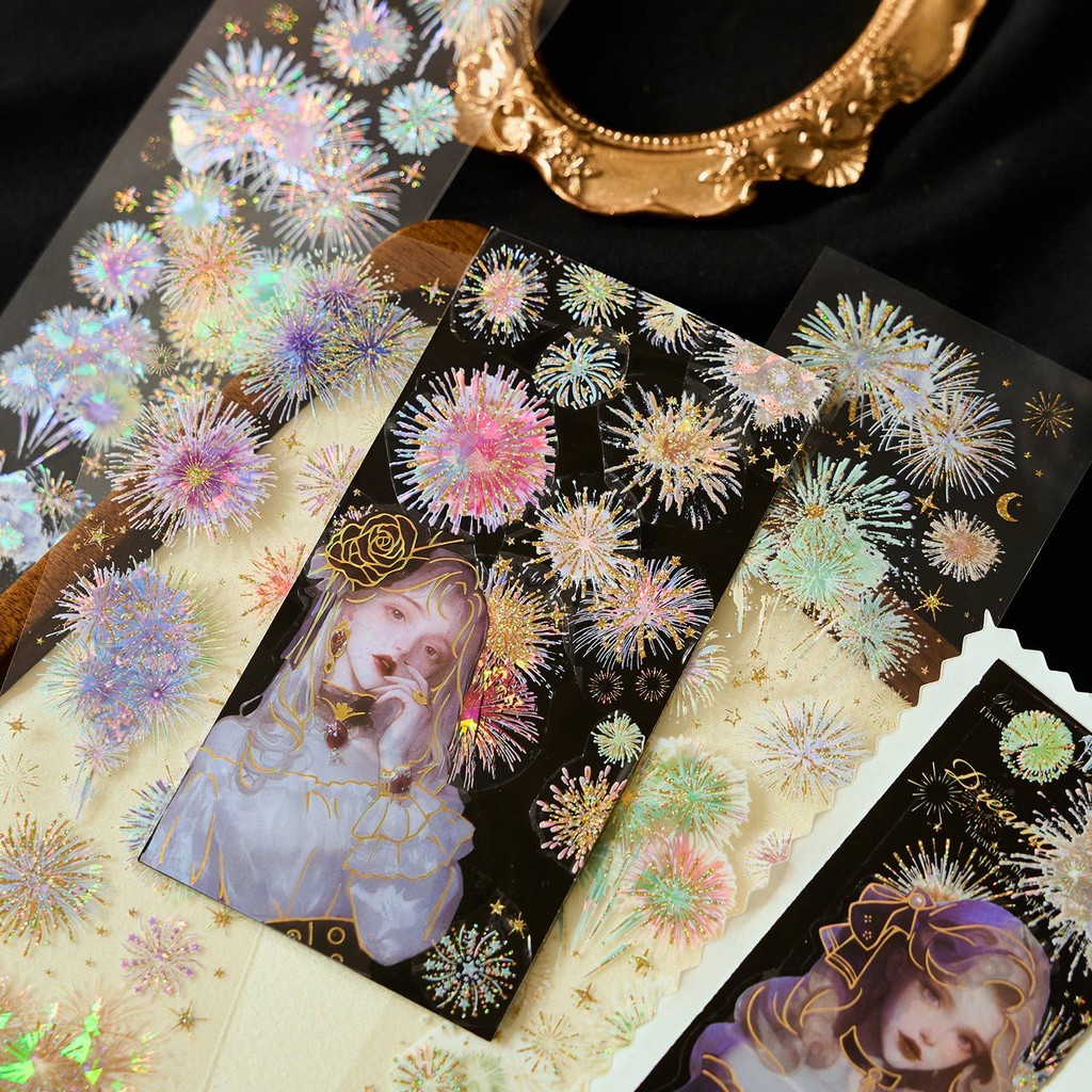 AliExpress Journamm 3Pcs Fireworks Theme Stickers PET Material DIY Scrapbooking Collage Stationery Decor Junk Journal Aesthetics Sticker, view 4