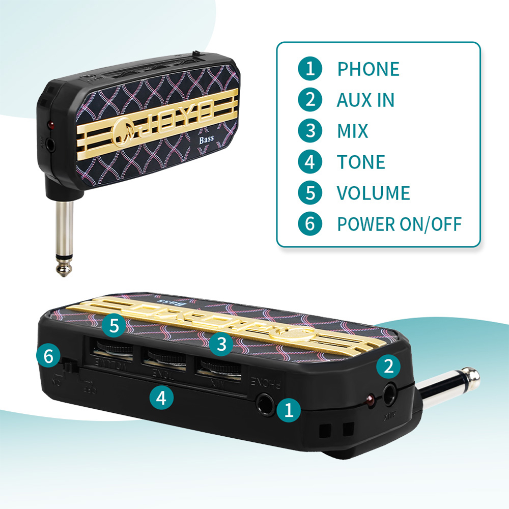 AliExpress JOYO JA-03 Portable Bass Guitar Amplifier 6 Sound Effects Plug and Play Mini Amplifier Headphone Amp for Guitar Practice, view 2