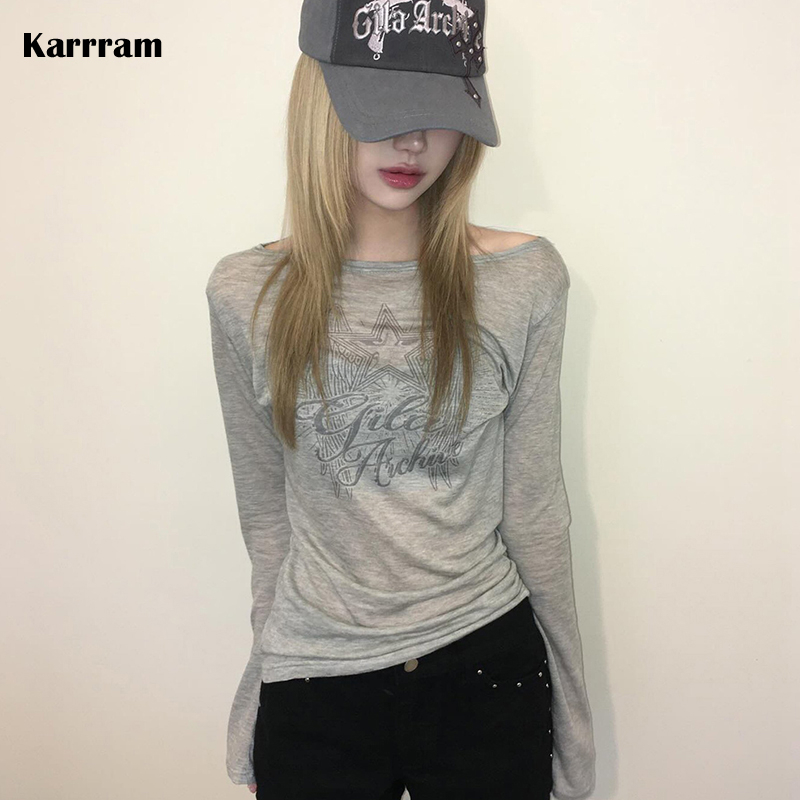 AliExpress Karrram Japanese Y2k Letter Print Knitted Tops Korean 2000s Long Sleeve Knit T-shirt Vintage Harajuku Streetwear American Retro