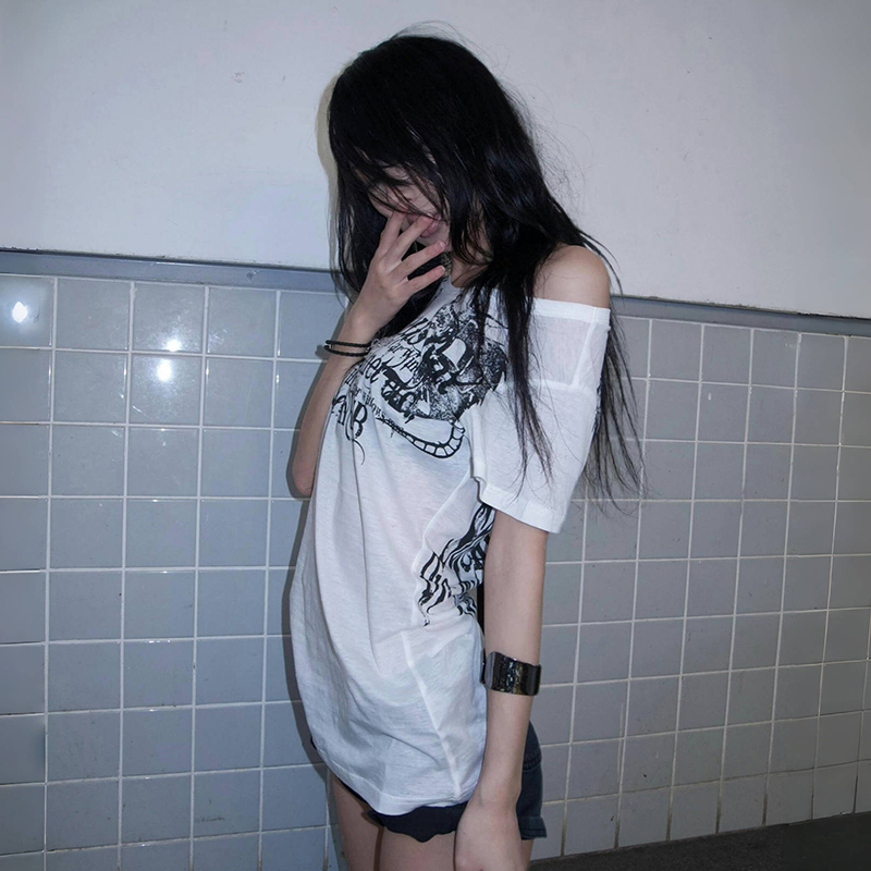 AliExpress Karrram Japanese Y2k Letter Print T-shirt Trashy 2000s Style Tattoo T Shirt Vintage Harajuku Short Sleeve Sheer Tops Grunge Goth, view 2