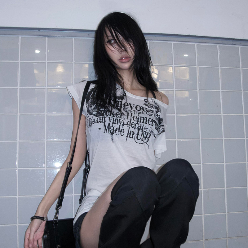 AliExpress Karrram Japanese Y2k Letter Print T-shirt Trashy 2000s Style Tattoo T Shirt Vintage Harajuku Short Sleeve Sheer Tops Grunge Goth, view 3