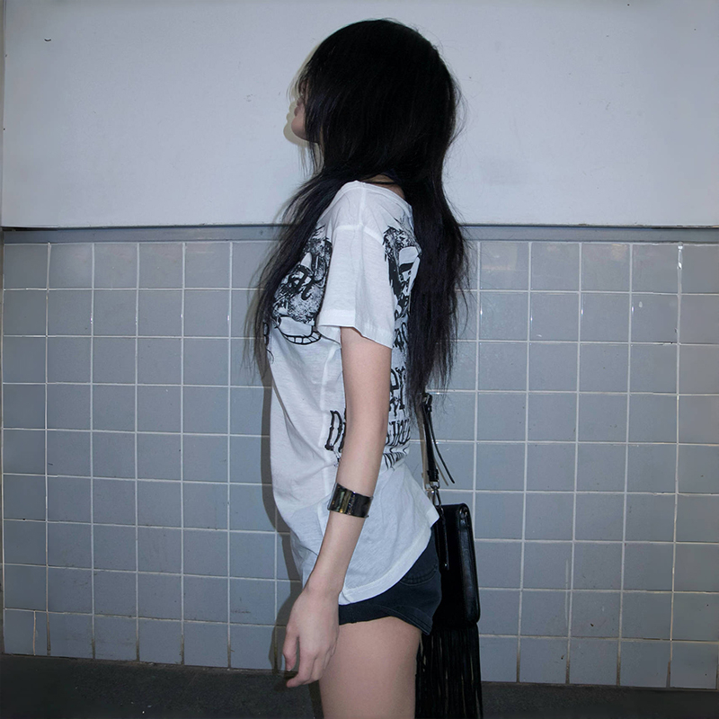 AliExpress Karrram Japanese Y2k Letter Print T-shirt Trashy 2000s Style Tattoo T Shirt Vintage Harajuku Short Sleeve Sheer Tops Grunge Goth, view 4