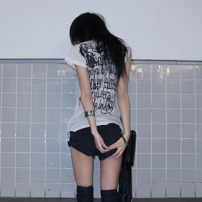 AliExpress Karrram Japanese Y2k Letter Print T-shirt Trashy 2000s Style Tattoo T Shirt Vintage Harajuku Short Sleeve Sheer Tops Grunge Goth, view 6