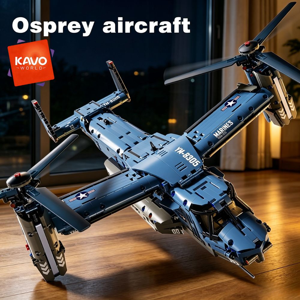AliExpress KAVOWORLD 1486PCS V-22 Osprey Tiltrotor Aircraft Building Blocks Set Simulation Military Helicopter Model Kit Collectible Airplane Bricks Construction Set, 360° Rotating Propellers Sliding Cockpit Movable Landing Gear Military Fans Christmas Birthday Gift