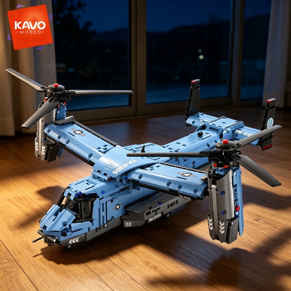 AliExpress KAVOWORLD 1486PCS V-22 Osprey Tiltrotor Aircraft Building Blocks Set Simulation Military Helicopter Model Kit Collectible Airplane Bricks Construction Set, 360° Rotating Propellers Sliding Cockpit Movable Landing Gear Military Fans Christmas Birthday Gift, view 3