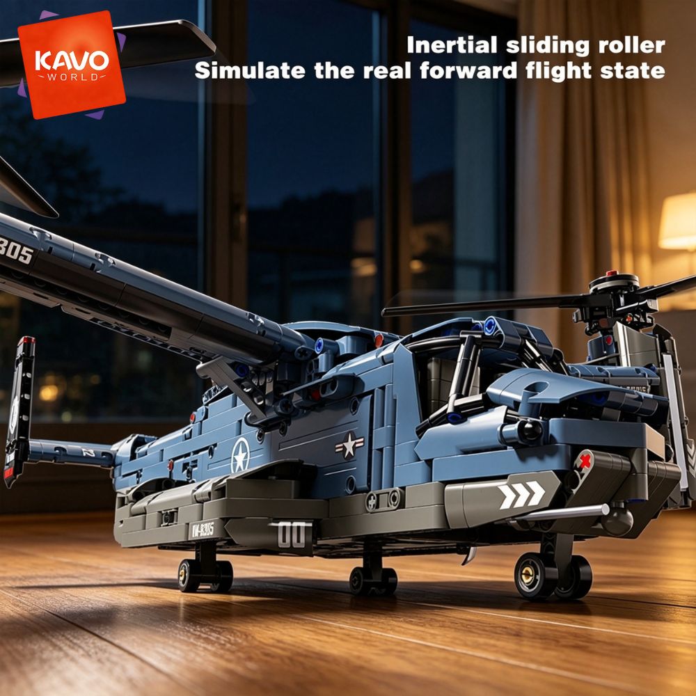 AliExpress KAVOWORLD 1486PCS V-22 Osprey Tiltrotor Aircraft Building Blocks Set Simulation Military Helicopter Model Kit Collectible Airplane Bricks Construction Set, 360° Rotating Propellers Sliding Cockpit Movable Landing Gear Military Fans Christmas Birthday Gift, view 5