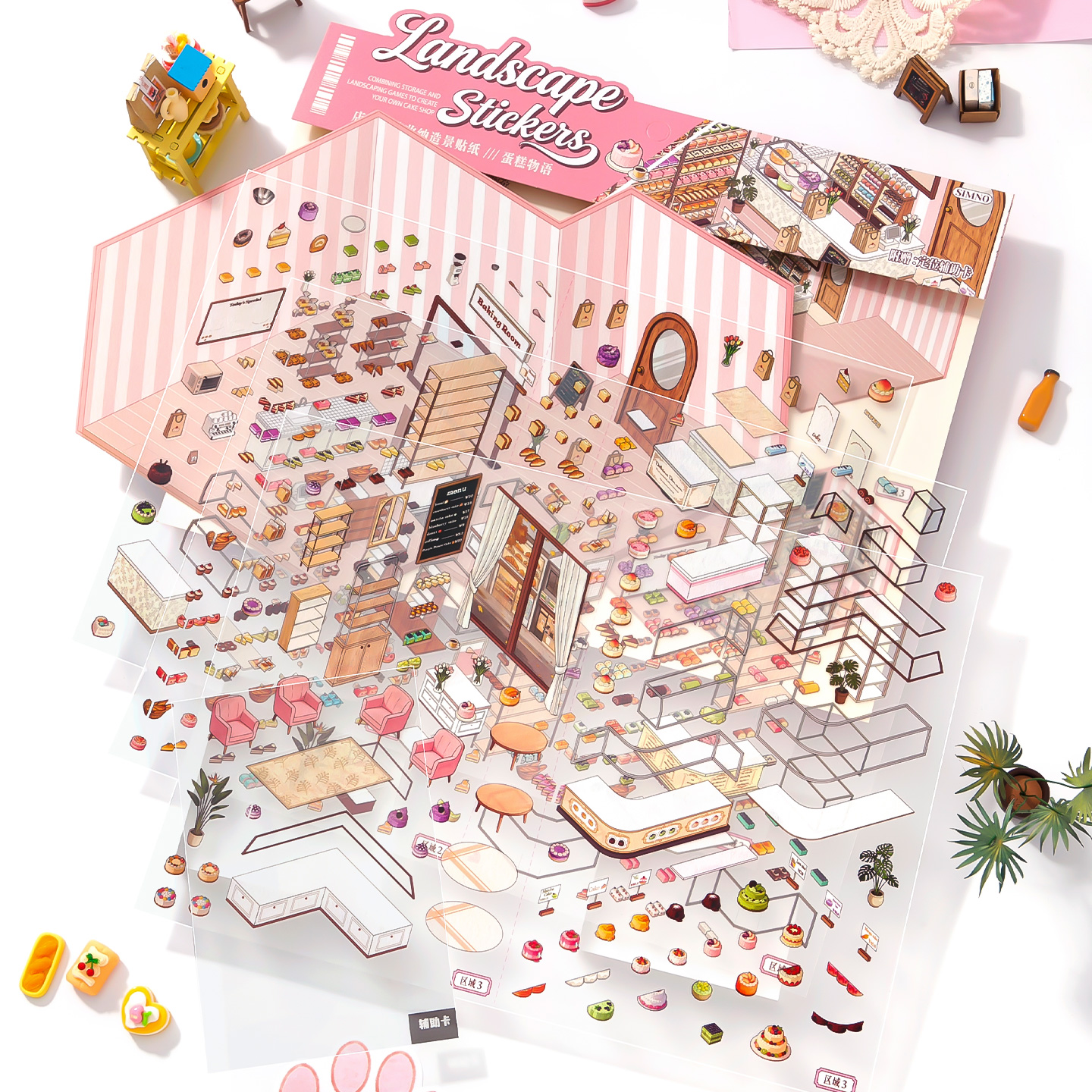AliExpress Kawaii 3D Cartoon Shop Style Cake Management Miniature Scene Stickers DIY Handmade Stacking Scrapbook Stickers Children Gifts , view 5