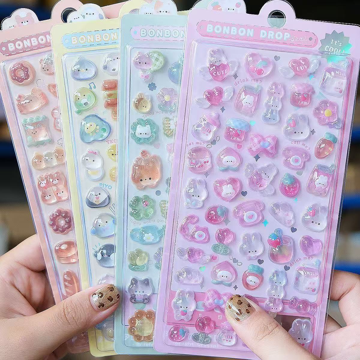 AliExpress Kawaii 3D Jelly Resin Stickers Cute Cartoon Sparkle Transparent Decals for Scrapbooking Phone Case Laptop DIY Decor