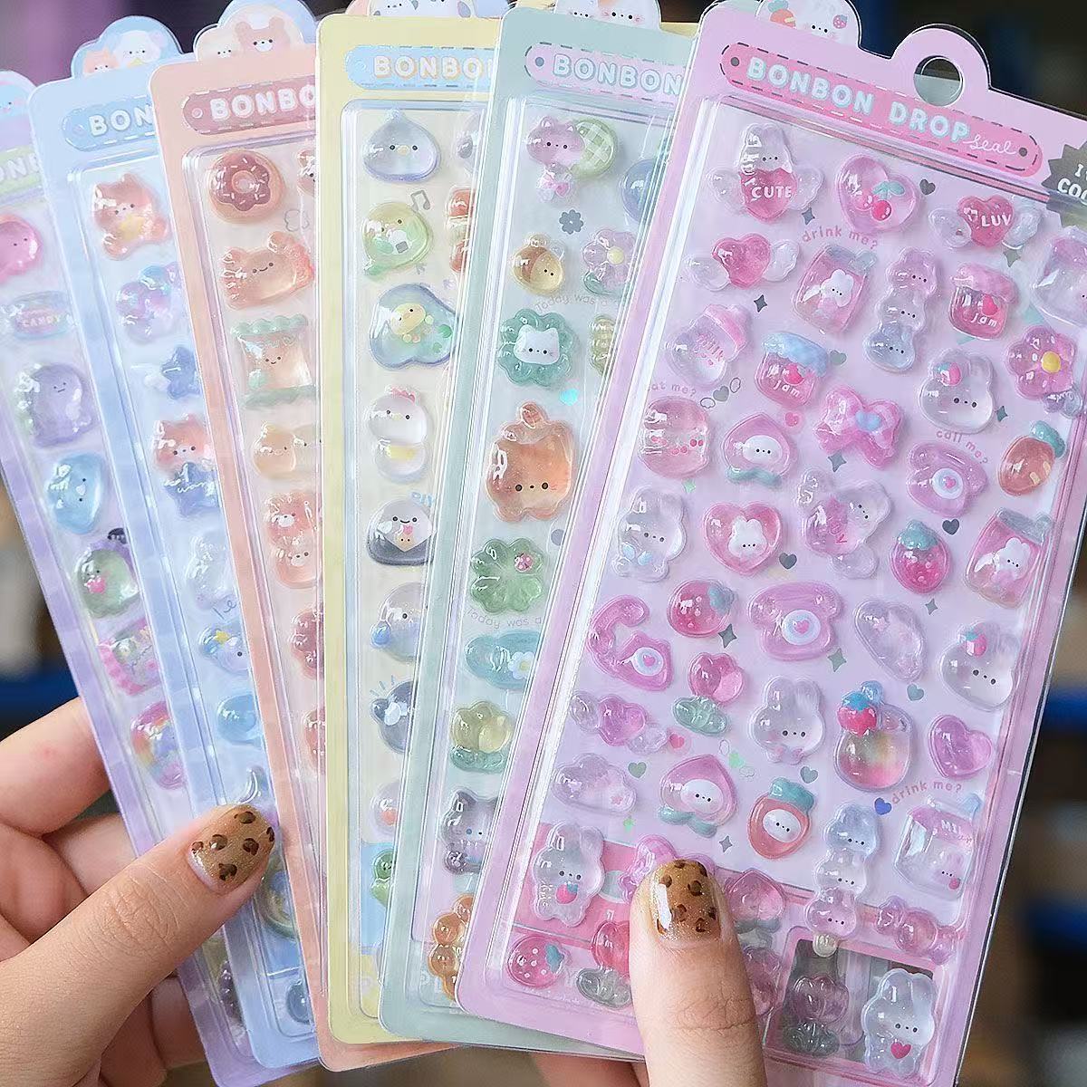 AliExpress Kawaii 3D Jelly Resin Stickers Cute Cartoon Sparkle Transparent Decals for Scrapbooking Phone Case Laptop DIY Decor, view 2