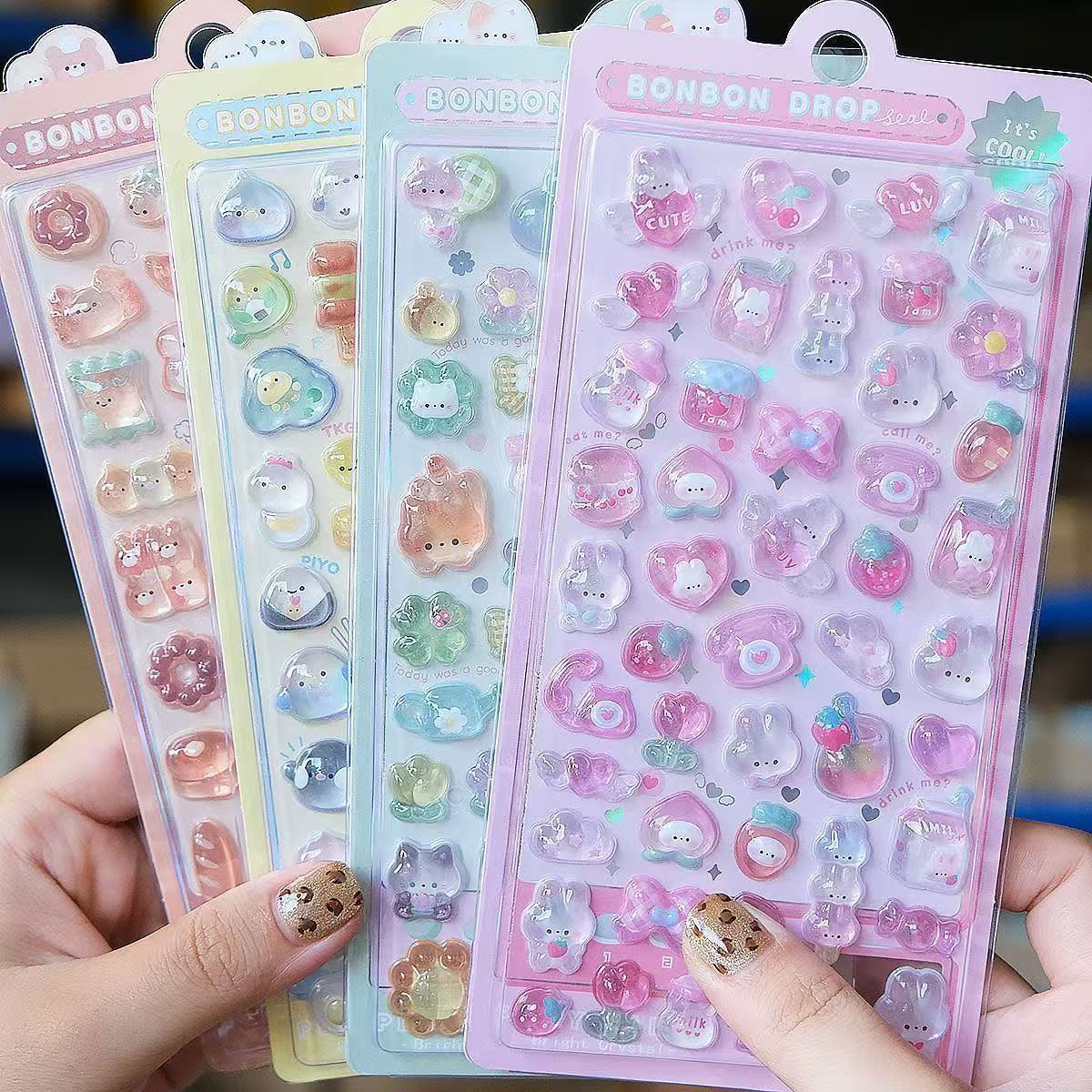 AliExpress Kawaii 3D Jelly Resin Stickers Cute Cartoon Sparkle Transparent Decals for Scrapbooking Phone Case Laptop DIY Decor, view 3