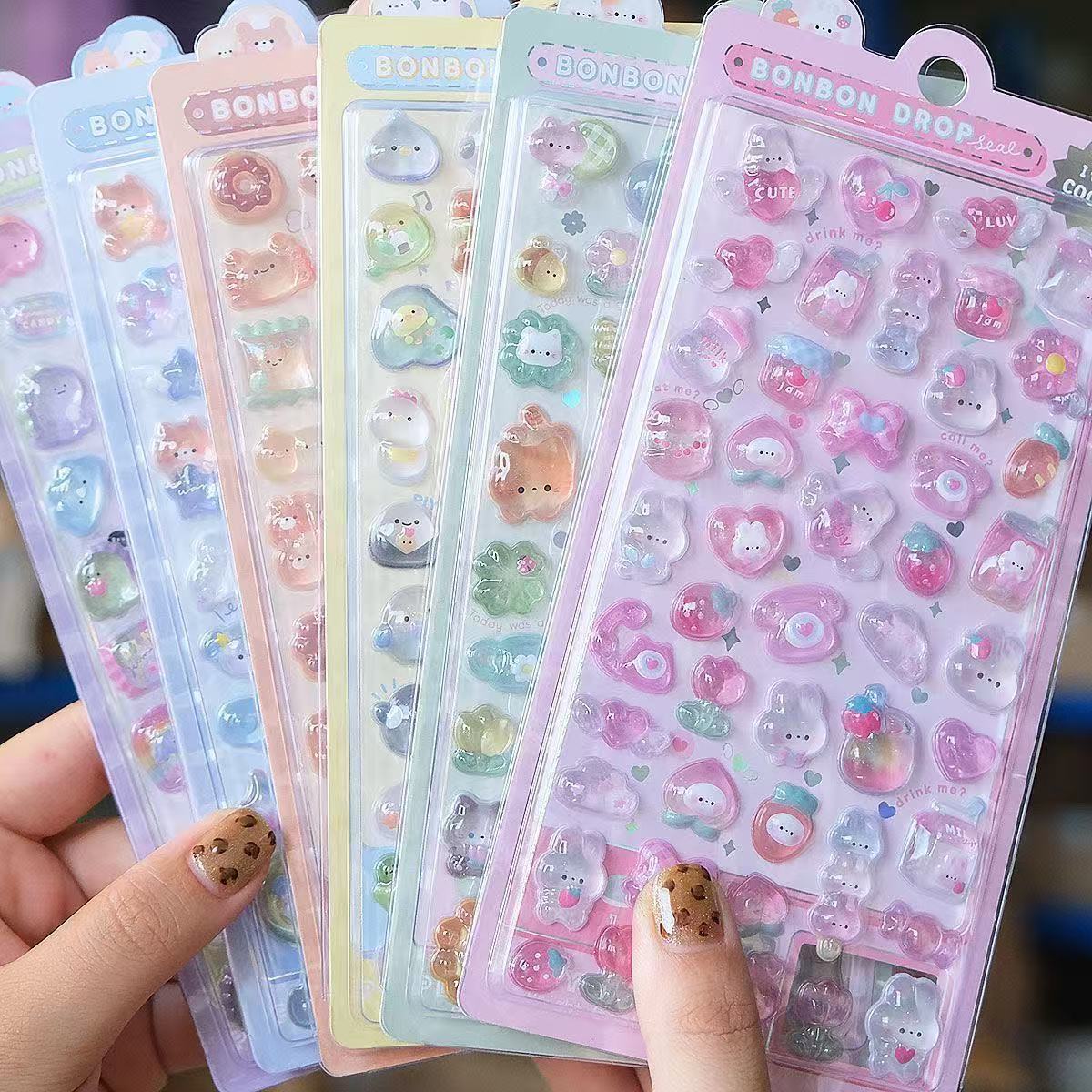 AliExpress Kawaii 3D Jelly Resin Stickers Cute Cartoon Sparkle Transparent Decals for Scrapbooking Phone Case Laptop DIY Decor, view 4