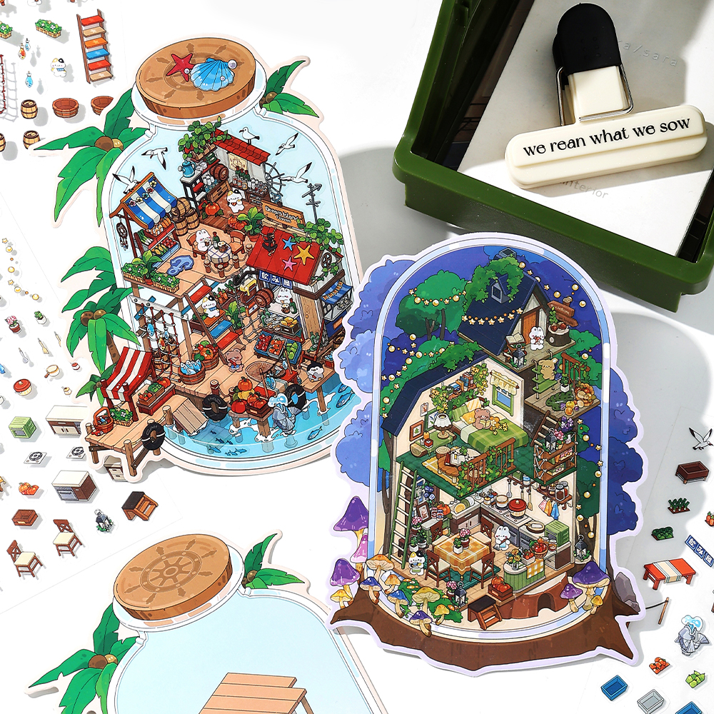 AliExpress Kawaii Deep Sea Home 3D DIY Landscape Sticker Pocket Cabin Scene Stacking Pasting Festival Birthday Gift for Kid Child , view 2