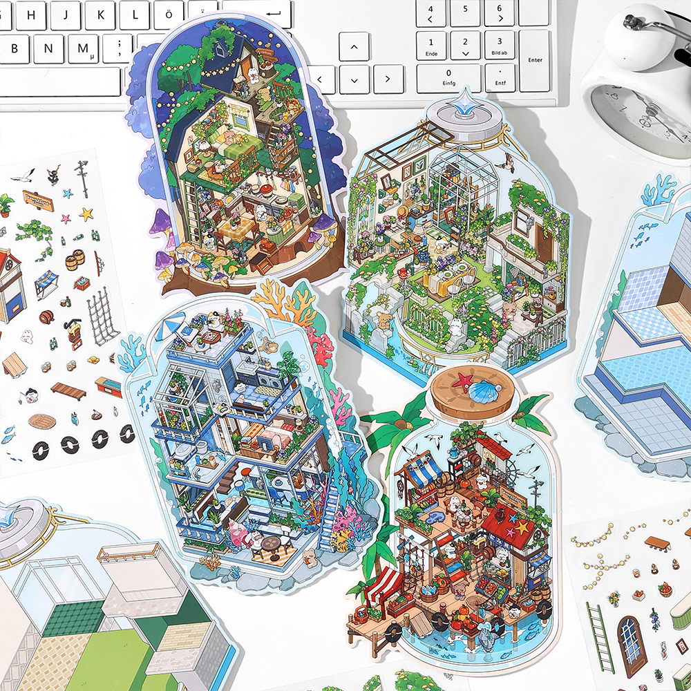 AliExpress Kawaii Deep Sea Home 3D DIY Landscape Sticker Pocket Cabin Scene Stacking Pasting Festival Birthday Gift for Kid Child , view 3