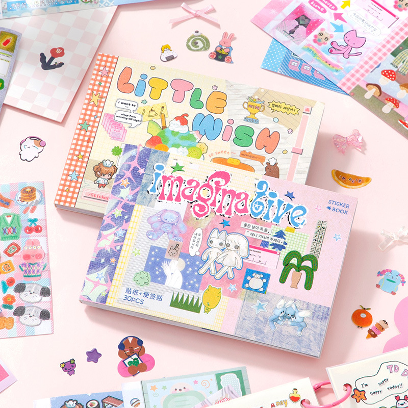 AliExpress Kawaii Dual M5 Sticker Book Ins Korean Style Cute Cartoon Decorative Stickers Romantic DIY Handbook Scrapbook School Supplies