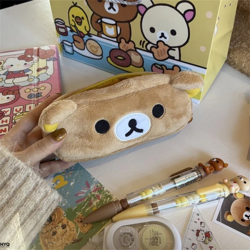AliExpress Kawaii Rilakkuma Pencil Cases For Kids Girls Cute Cartoon Bear Pencil Pouch Organizer Pen Bag School Stationeries Gifts Ins Hot, view 6