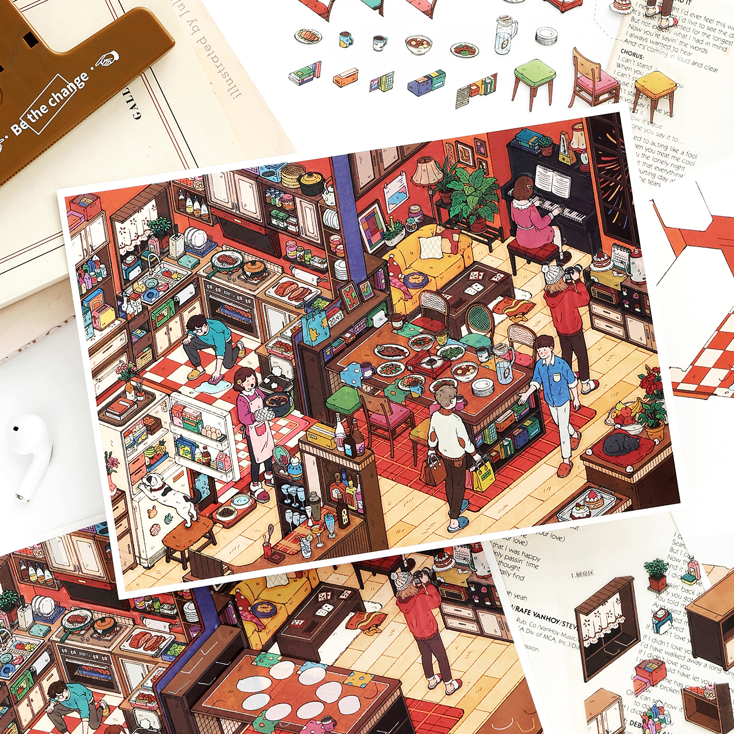 AliExpress Kawaii Stay-at-Home Diary 3D family gathering Landscape Sticker  DIY Pocket Cabin Scene festival gift, view 3