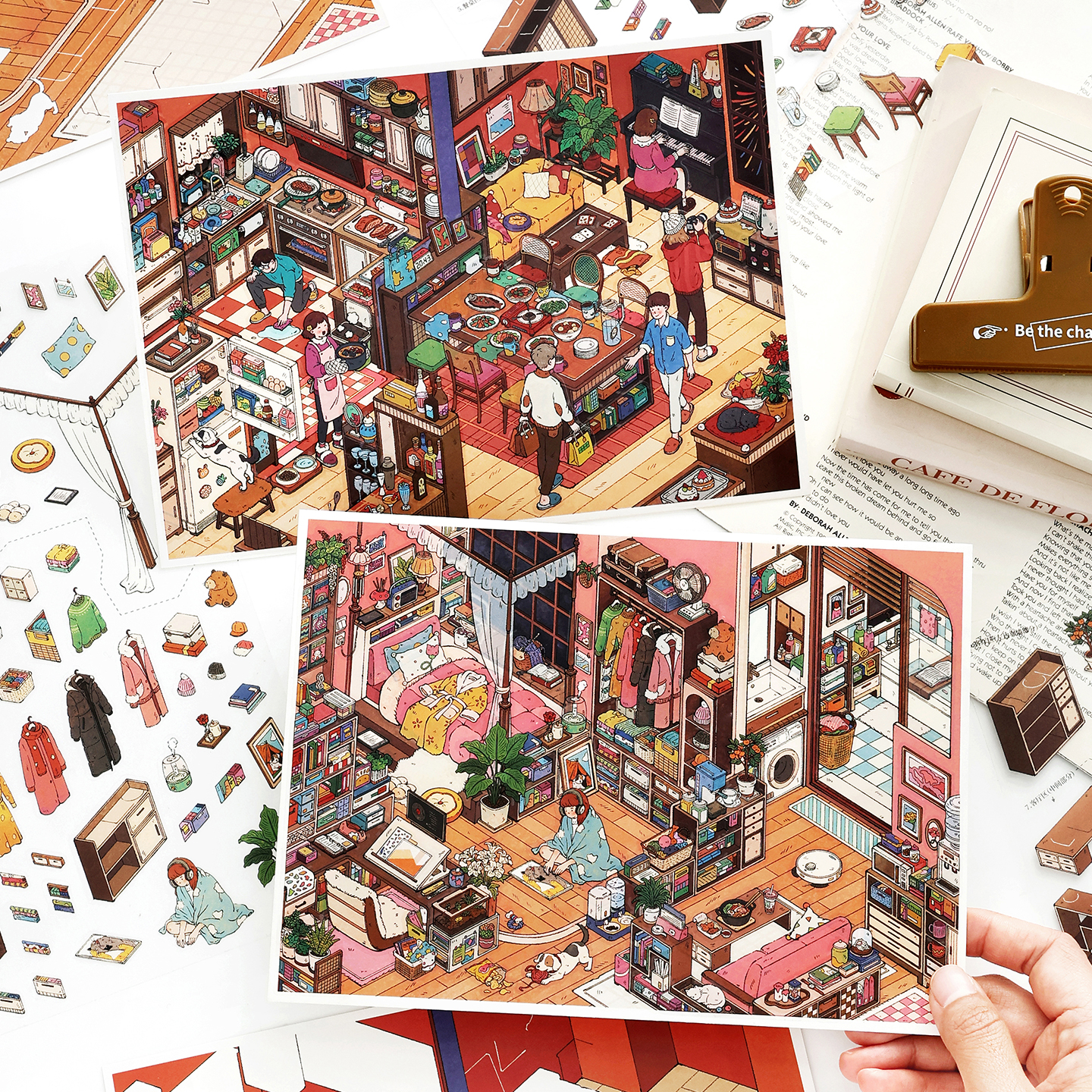 AliExpress Kawaii Stay-at-Home Diary 3D family gathering Landscape Sticker  DIY Pocket Cabin Scene festival gift, view 5