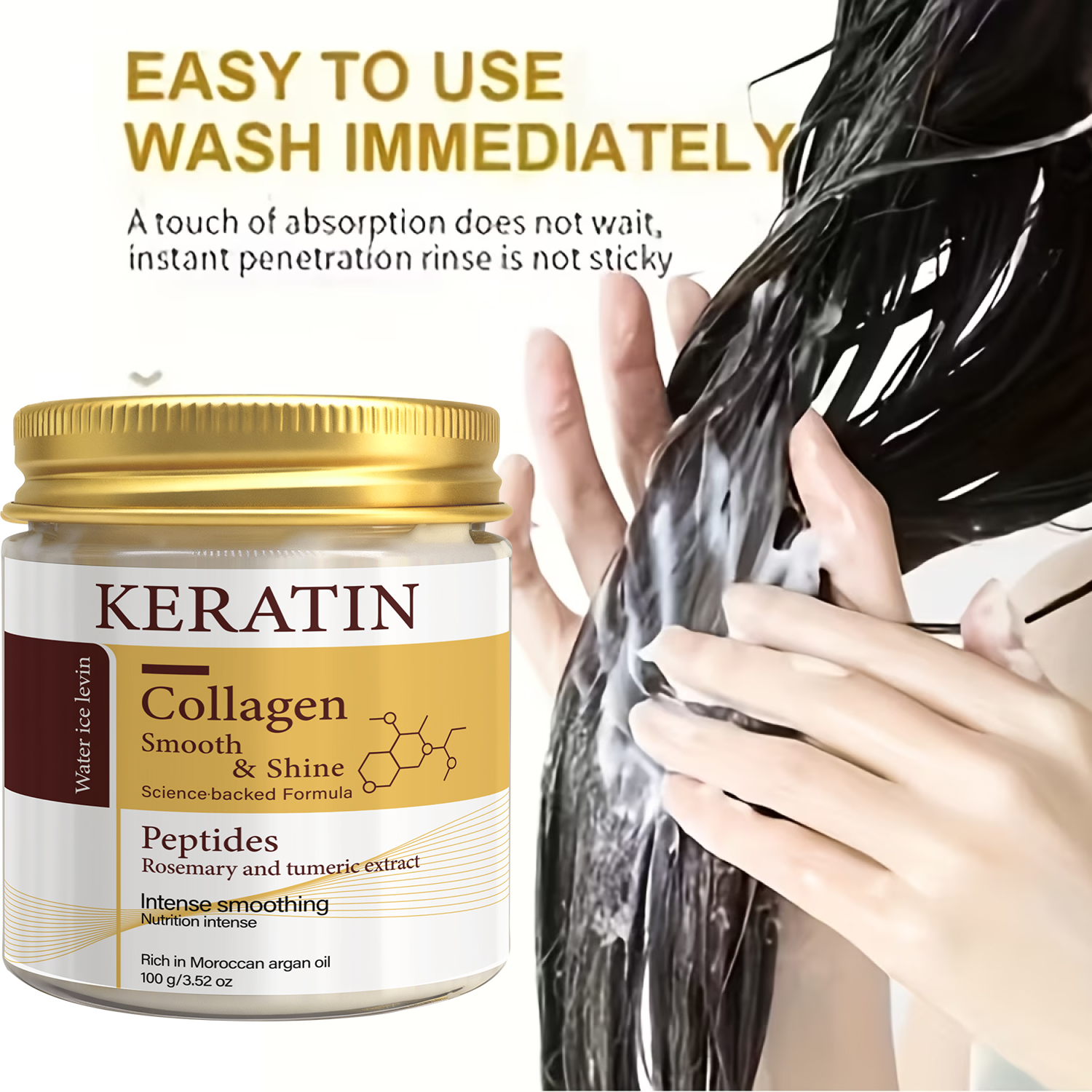 AliExpress Keratin Collagen Hair Mask with Peptides & Rosemary - Intense Smoothing & Shine for All Hair Types - Deep Conditioning Treatment, view 2