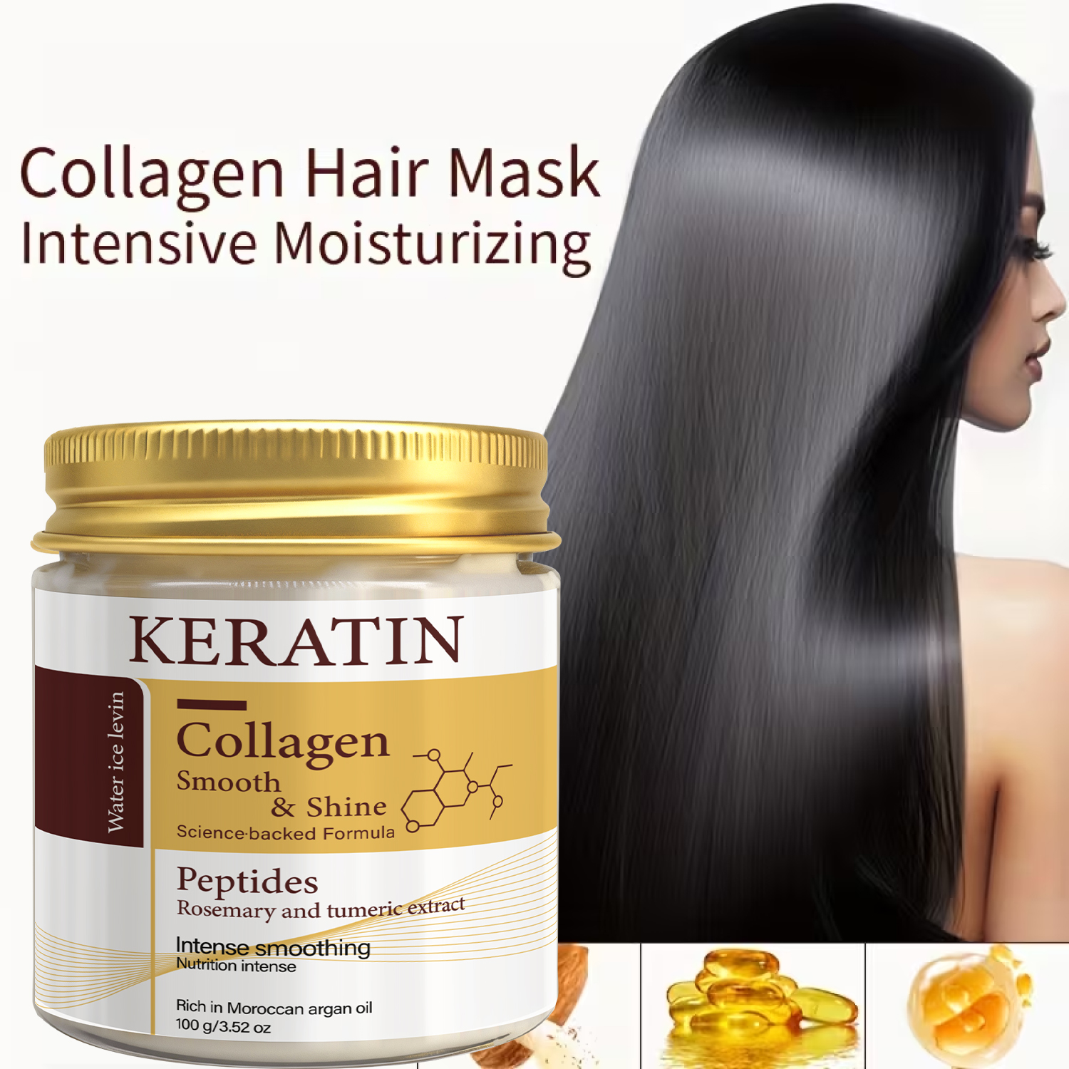 AliExpress Keratin Collagen Hair Mask with Peptides & Rosemary - Intense Smoothing & Shine for All Hair Types - Deep Conditioning Treatment, view 4