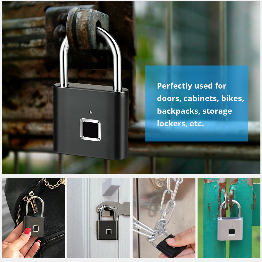 AliExpress KERUI Smart Fingerprint Padlock Waterproof Fingerprint Keyless Door Lock Type C Rechargeable Security Padlock for House, view 2