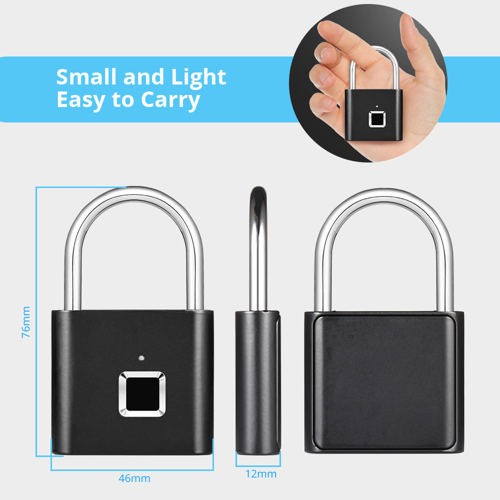 AliExpress KERUI Smart Fingerprint Padlock Waterproof Fingerprint Keyless Door Lock Type C Rechargeable Security Padlock for House, view 4