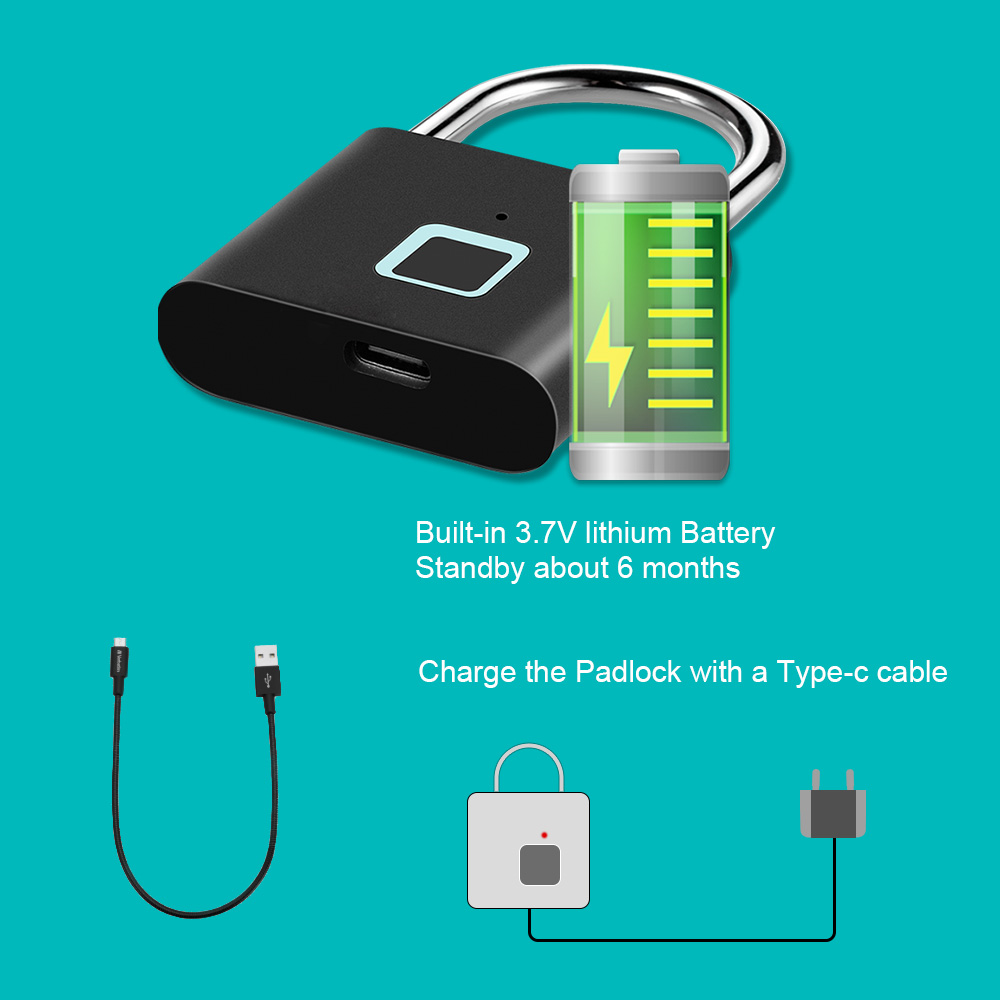 AliExpress KERUI Smart Fingerprint Padlock Waterproof Fingerprint Keyless Door Lock Type C Rechargeable Security Padlock for House, view 6