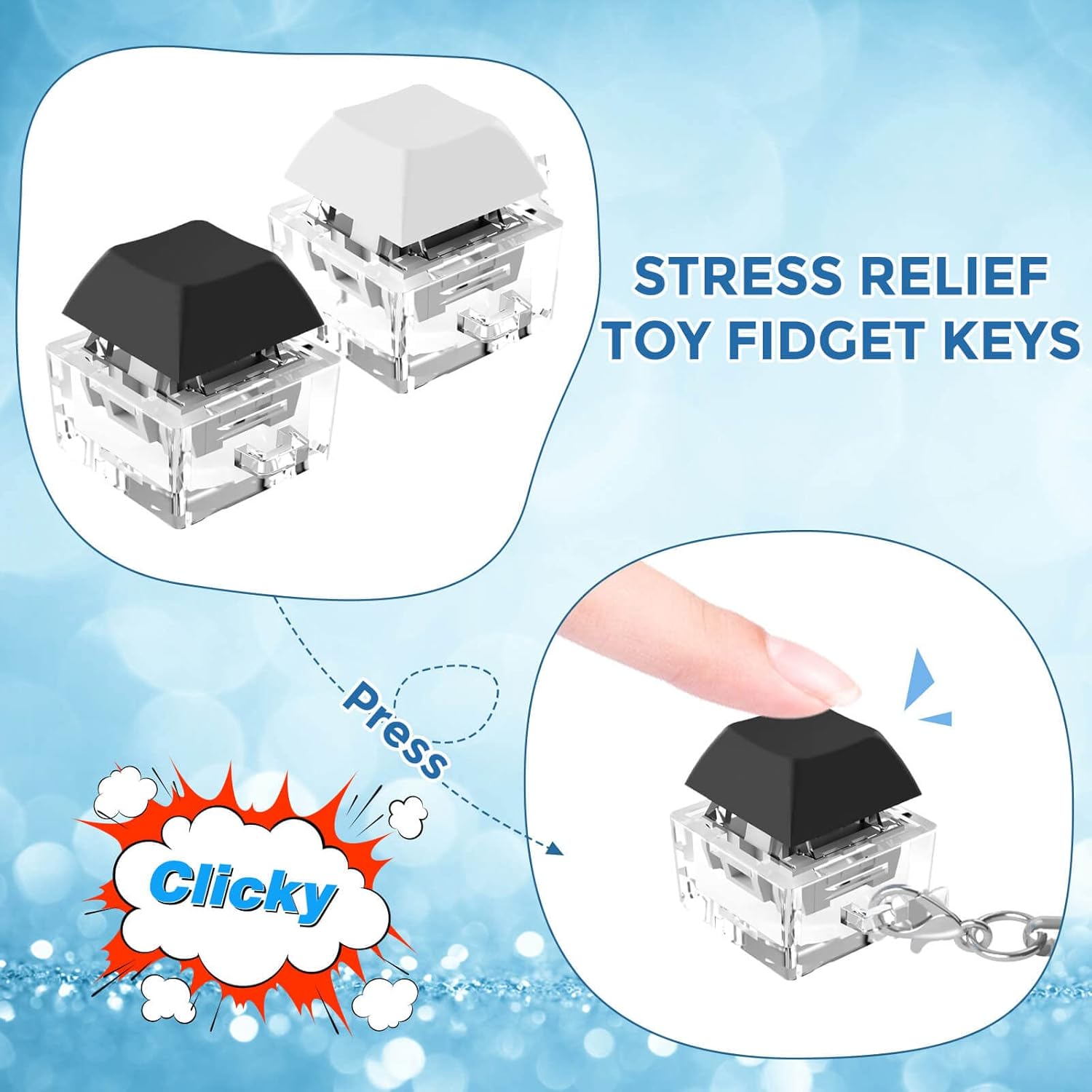 AliExpress Keyboard Fidget Toys, Keyboard Fidget Keychain Decompression Toys Keyjcap Clicker Fidget Toy Stress Relief Fingertip Gadget, view 4