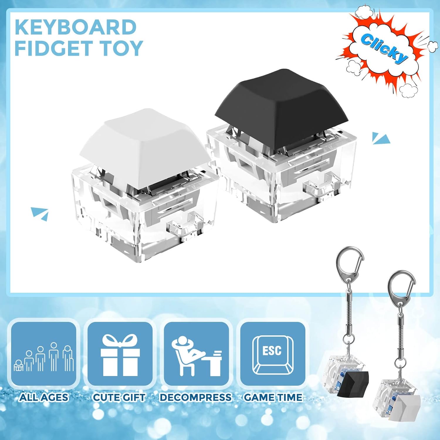 AliExpress Keyboard Fidget Toys, Keyboard Fidget Keychain Decompression Toys Keyjcap Clicker Fidget Toy Stress Relief Fingertip Gadget, view 5
