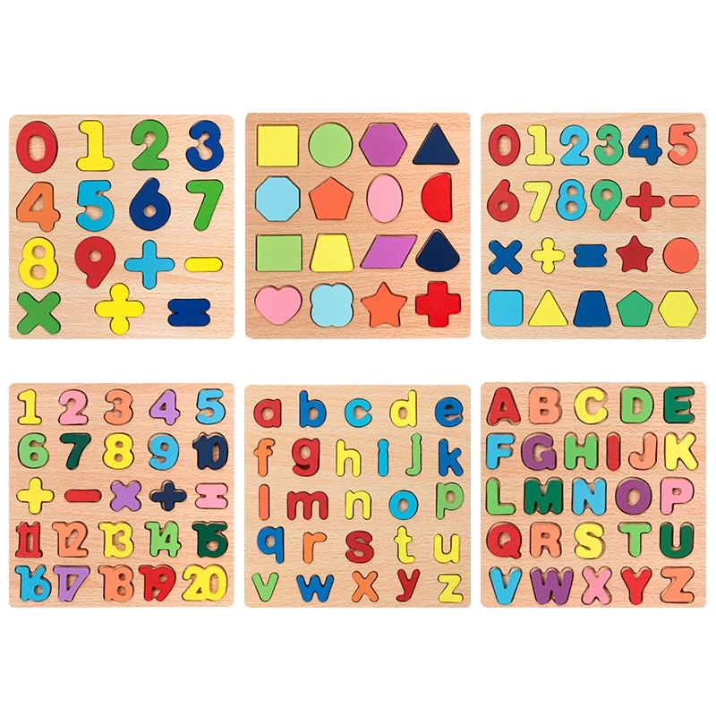 AliExpress Kids Alphabetic Arithmetic Number Geometric Shapes Wooden Puzzle Montessori Preschool Learning Educational Game Toy for Children, view 6