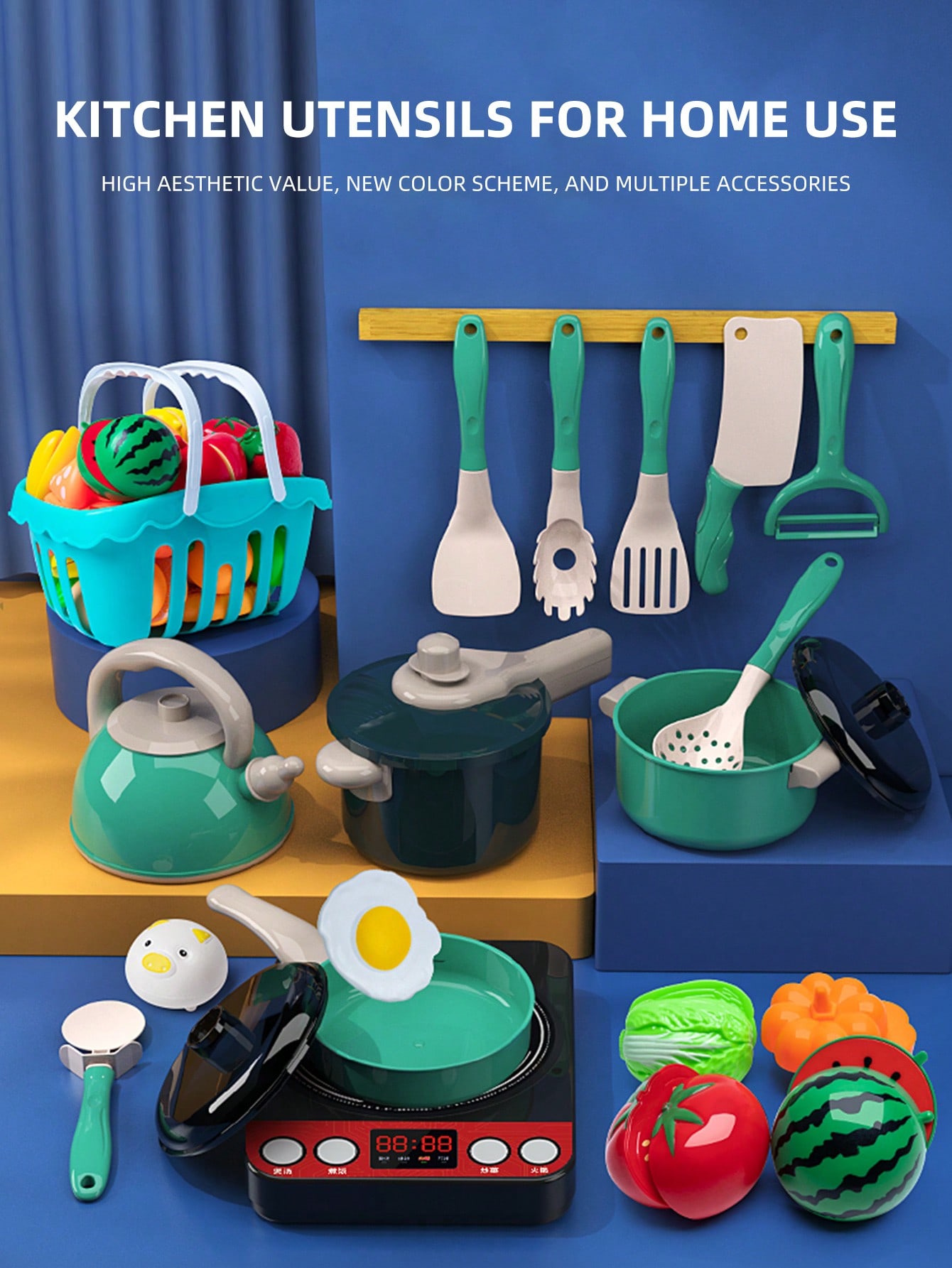 AliExpress Kids Kitchen Toys Pretend Play Cooking and Serving Utensils with Play Pots Kitchen Accessories Kit Fruit Cutting Tools for Girls