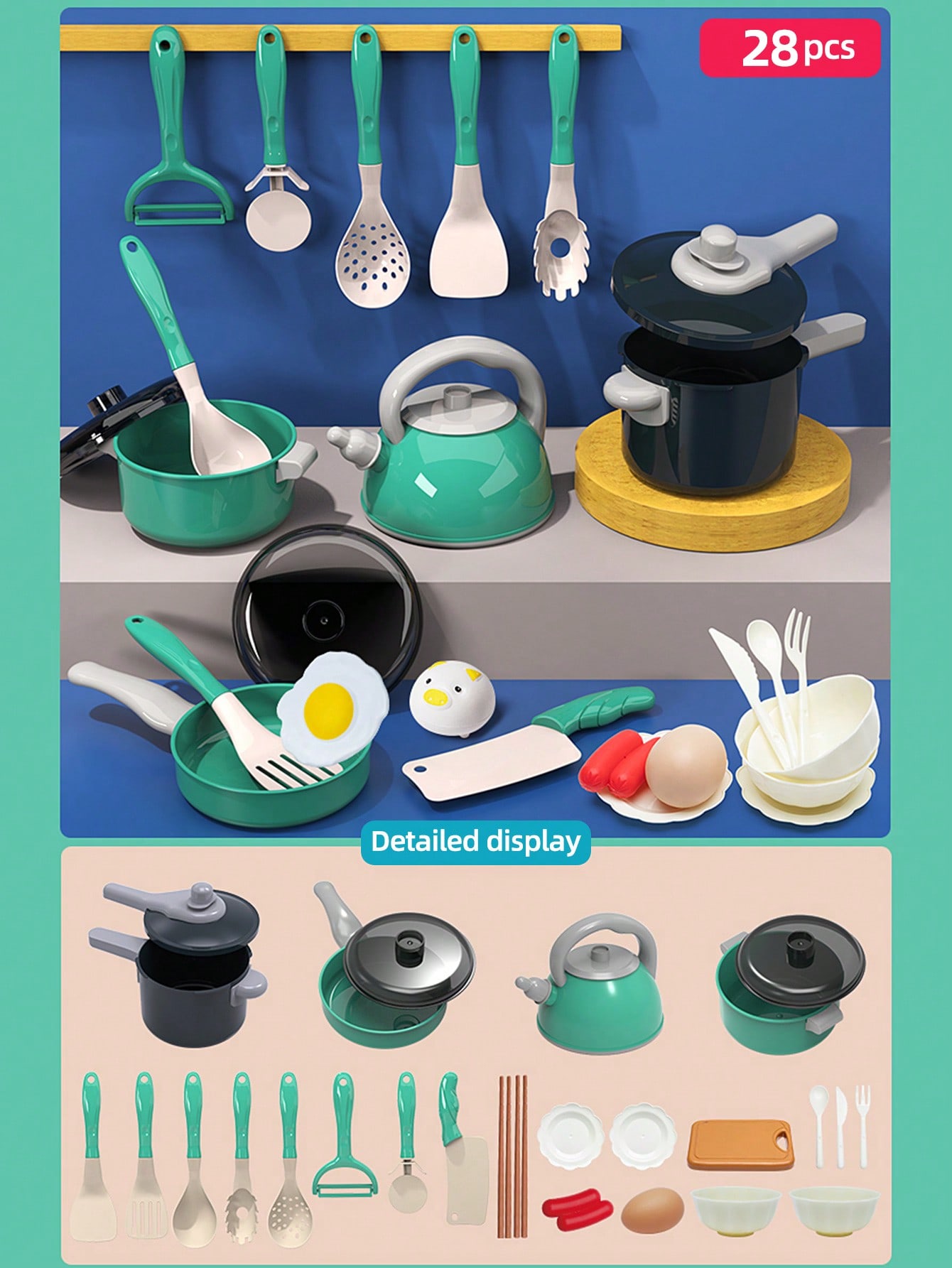 AliExpress Kids Kitchen Toys Pretend Play Cooking and Serving Utensils with Play Pots Kitchen Accessories Kit Fruit Cutting Tools for Girls, view 6
