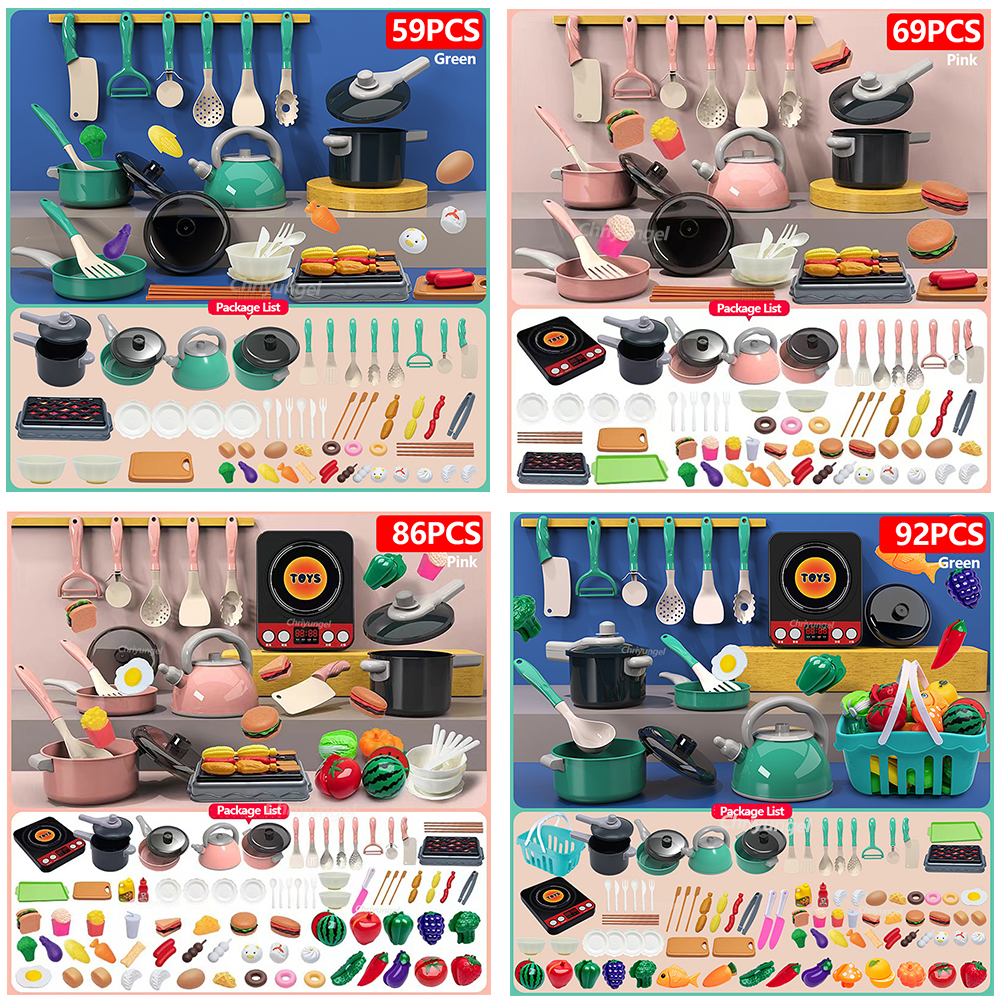 AliExpress Kids Kitchen Toys Set 92/86/69/59PCS Play Kitchen Accessories Kit with Play Pots Pretend Food Cooking Toy Toddler Girls Boy Gift, view 6