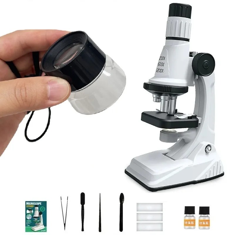 AliExpress Kids Microscope Kit 200x 600x 1200x Biological Science Stem Toy Hand Loupe School Educational Pocket Microscope with LED Light