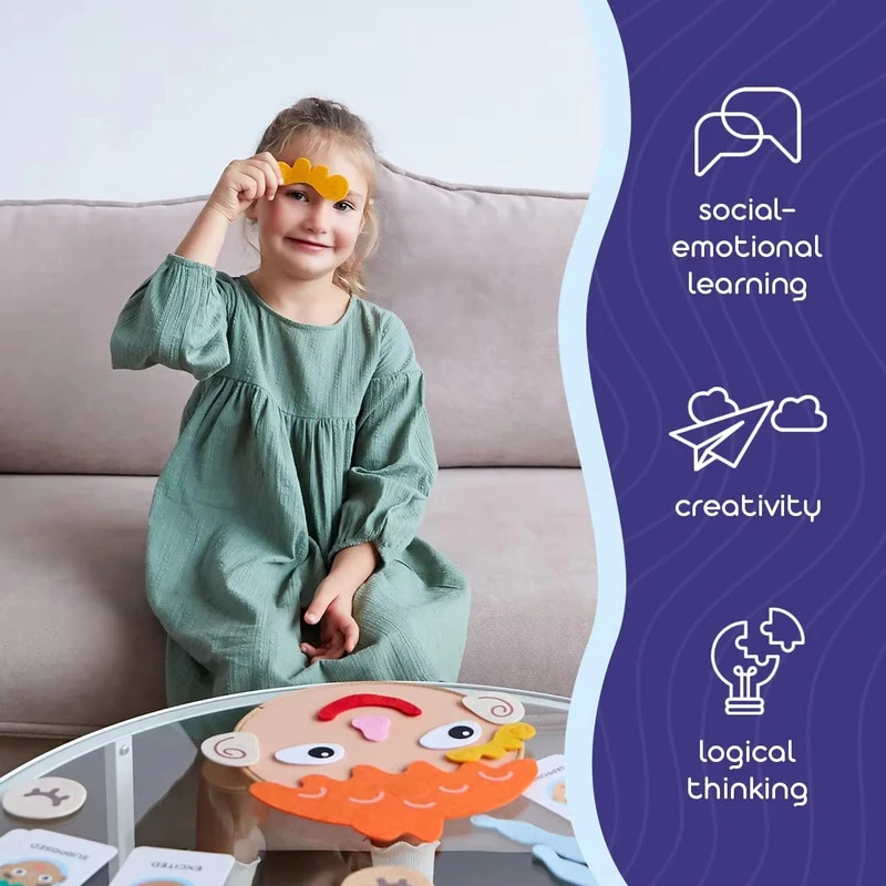 AliExpress Kids Montessori Facial Expression Game Emotional Change Toys With 9pcs Cards Preschool Learning Educational Toys, view 3
