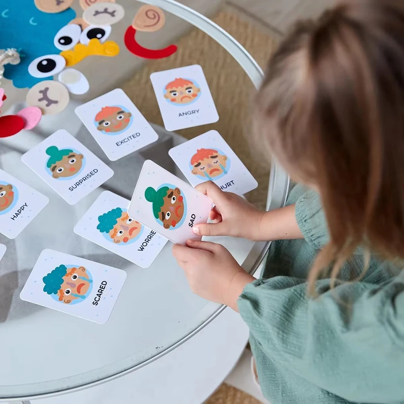 AliExpress Kids Montessori Facial Expression Game Emotional Change Toys With 9pcs Cards Preschool Learning Educational Toys, view 5