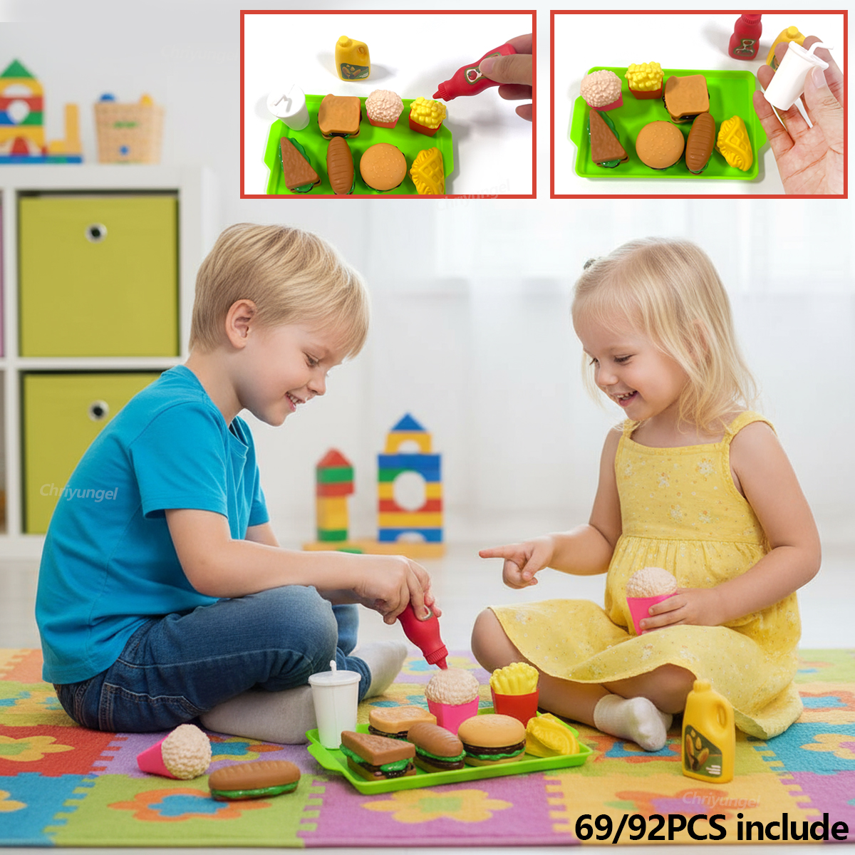 AliExpress Kids Play Kitchen Toys Set Mini 92/69/59 PCS Pretend Cooking Food with Pots Pans Utensils for Toddlers Girls Boys Children Gift, view 3