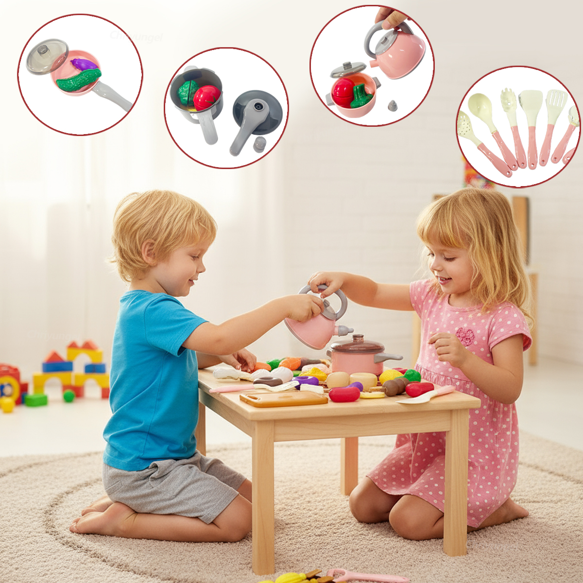 AliExpress Kids Play Kitchen Toys Set Mini 92/69/59 PCS Pretend Cooking Food with Pots Pans Utensils for Toddlers Girls Boys Children Gift, view 4