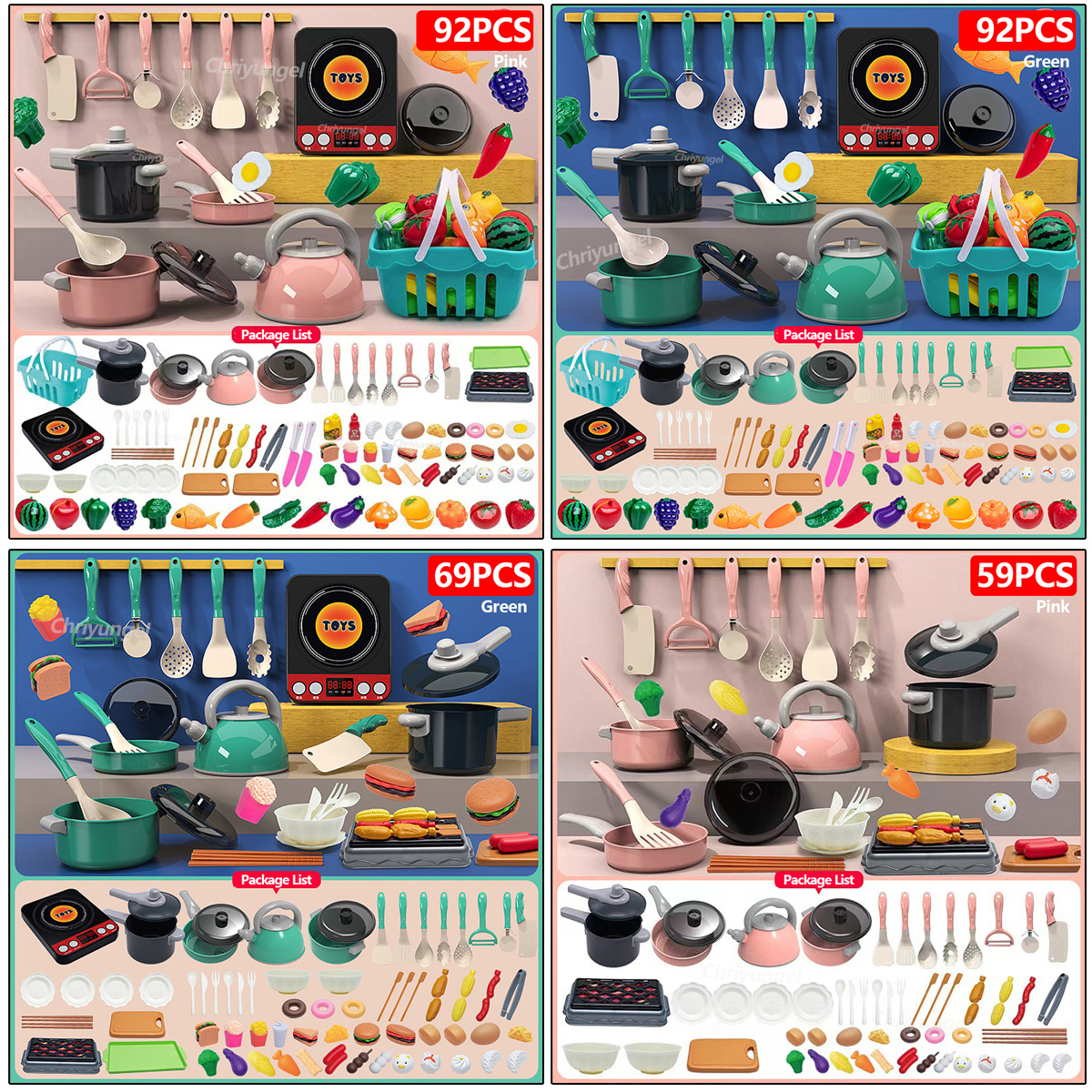 AliExpress Kids Play Kitchen Toys Set Mini 92/69/59 PCS Pretend Cooking Food with Pots Pans Utensils for Toddlers Girls Boys Children Gift, view 6