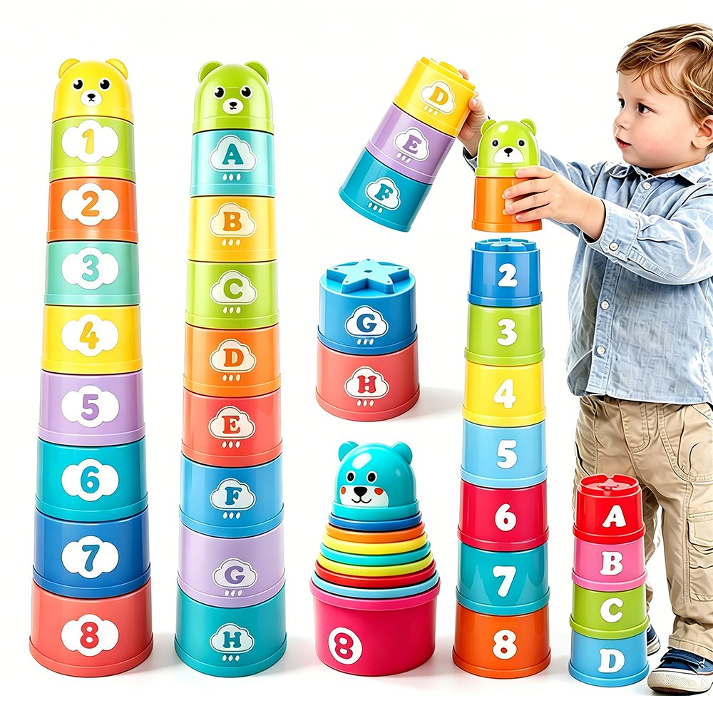 AliExpress Kids Stacking Cups Rainbow Fold Cup Baby Early Education Puzzle Toy Color Sorting Training Hand Speed Competition Birthday Gifts