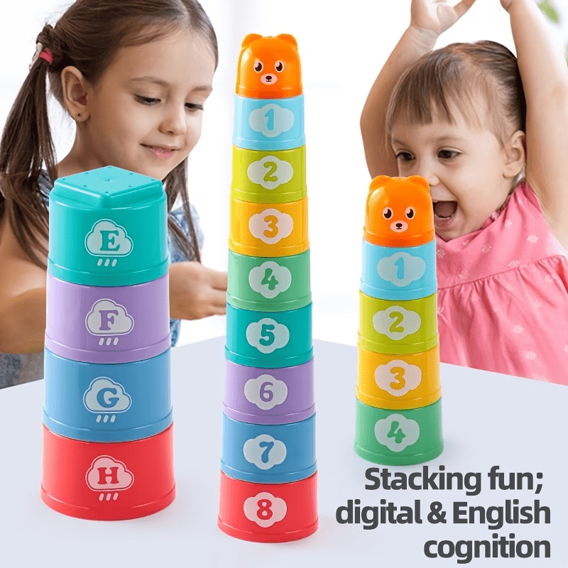 AliExpress Kids Stacking Cups Rainbow Fold Cup Baby Early Education Puzzle Toy Color Sorting Training Hand Speed Competition Birthday Gifts, view 3