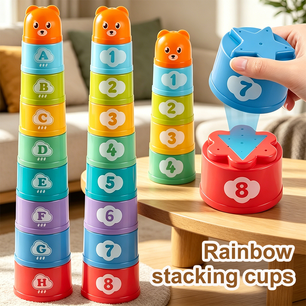 AliExpress Kids Stacking Cups Rainbow Fold Cup Baby Early Education Puzzle Toy Color Sorting Training Hand Speed Competition Birthday Gifts, view 6