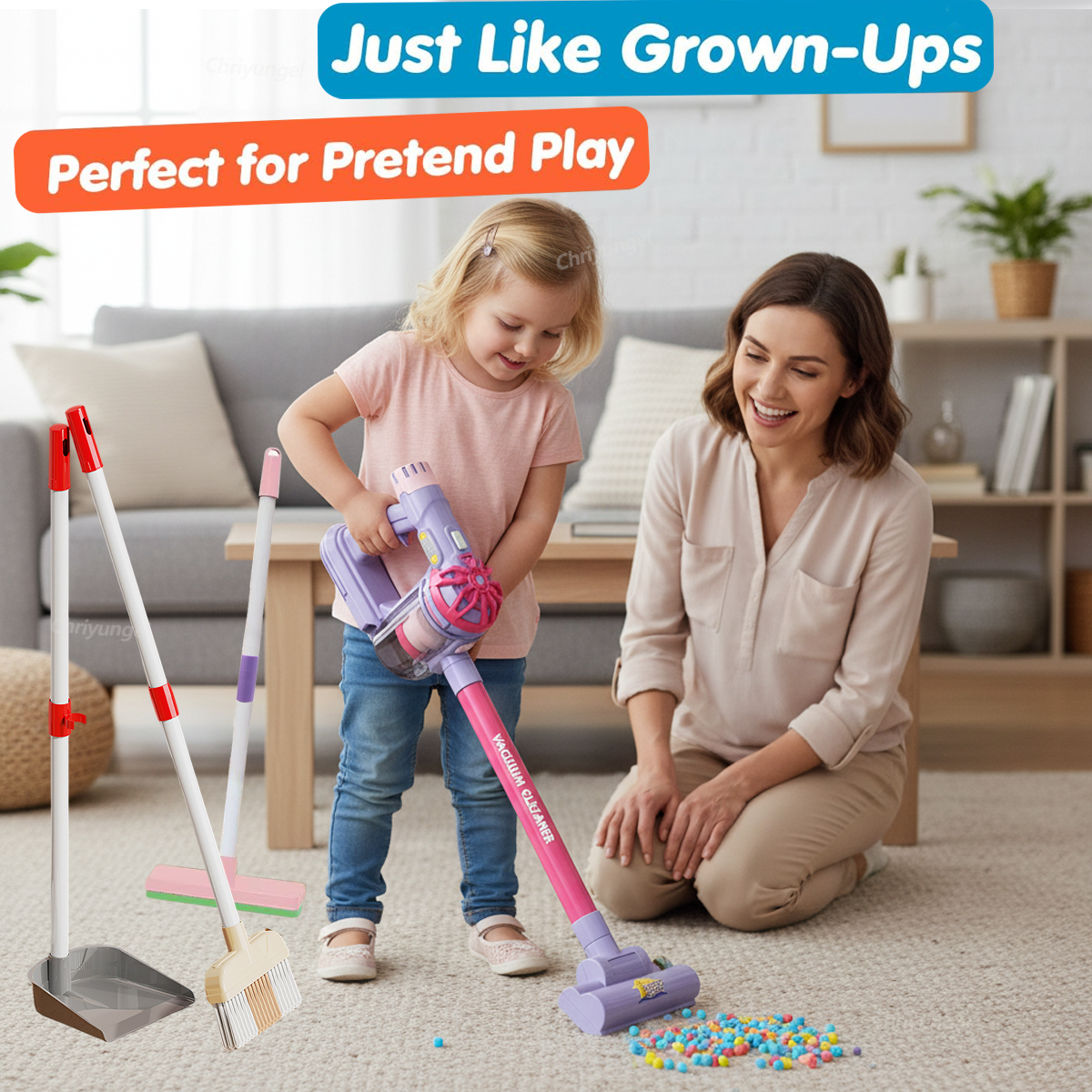 AliExpress Kids Vacuum Cleaner Toy Electric Realistic Pretend Play Housekeeping Cleaning Set for Toddlers Educational Gift for Boys Girls, view 3